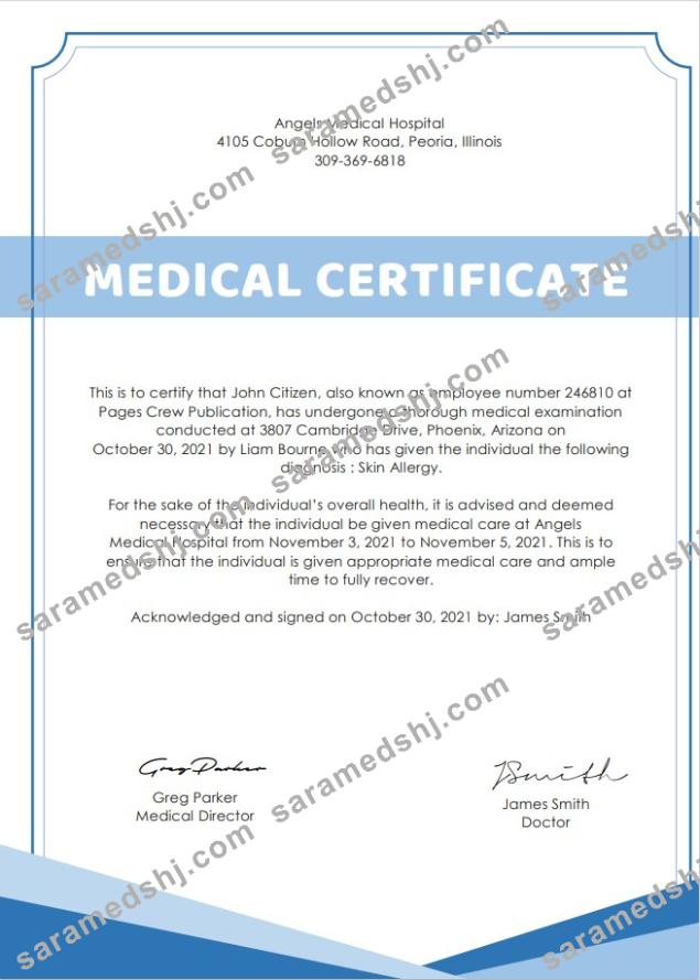 USA Hospital Medical cert